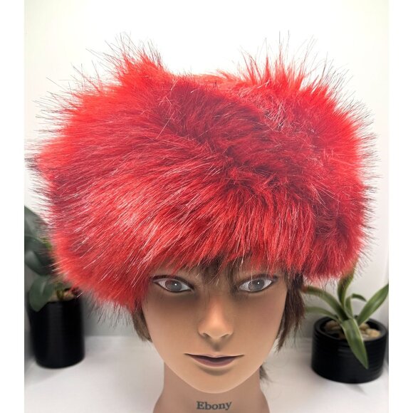 Vintage Red Faux Fur Head Wrap Fluffy Winter Headwear Soft & Stylish Accessory - Picture 2 of 16